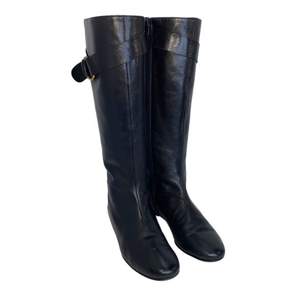 Vintage 1990s Barneys New York Black Leather Riding Boot Flat Sole D Rings sz 38 - Picture 3 of 13